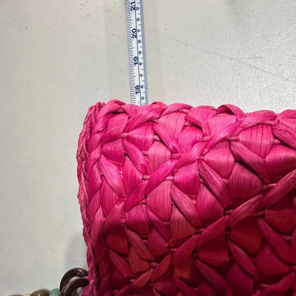 NWT Barney’s NY Pink Straw‎ Beaded Handle Tote Bag